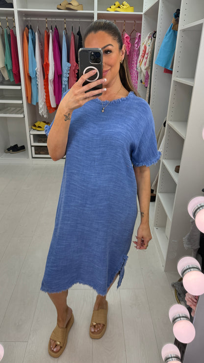 Leni Distressed Hem Midi Dress