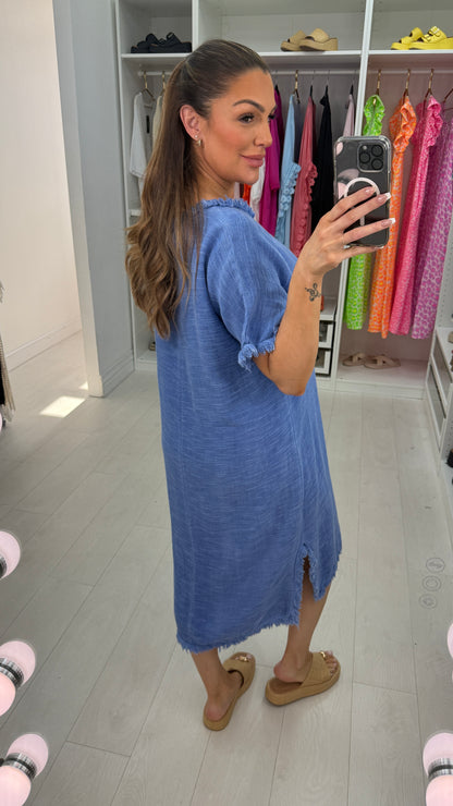 Leni Distressed Hem Midi Dress