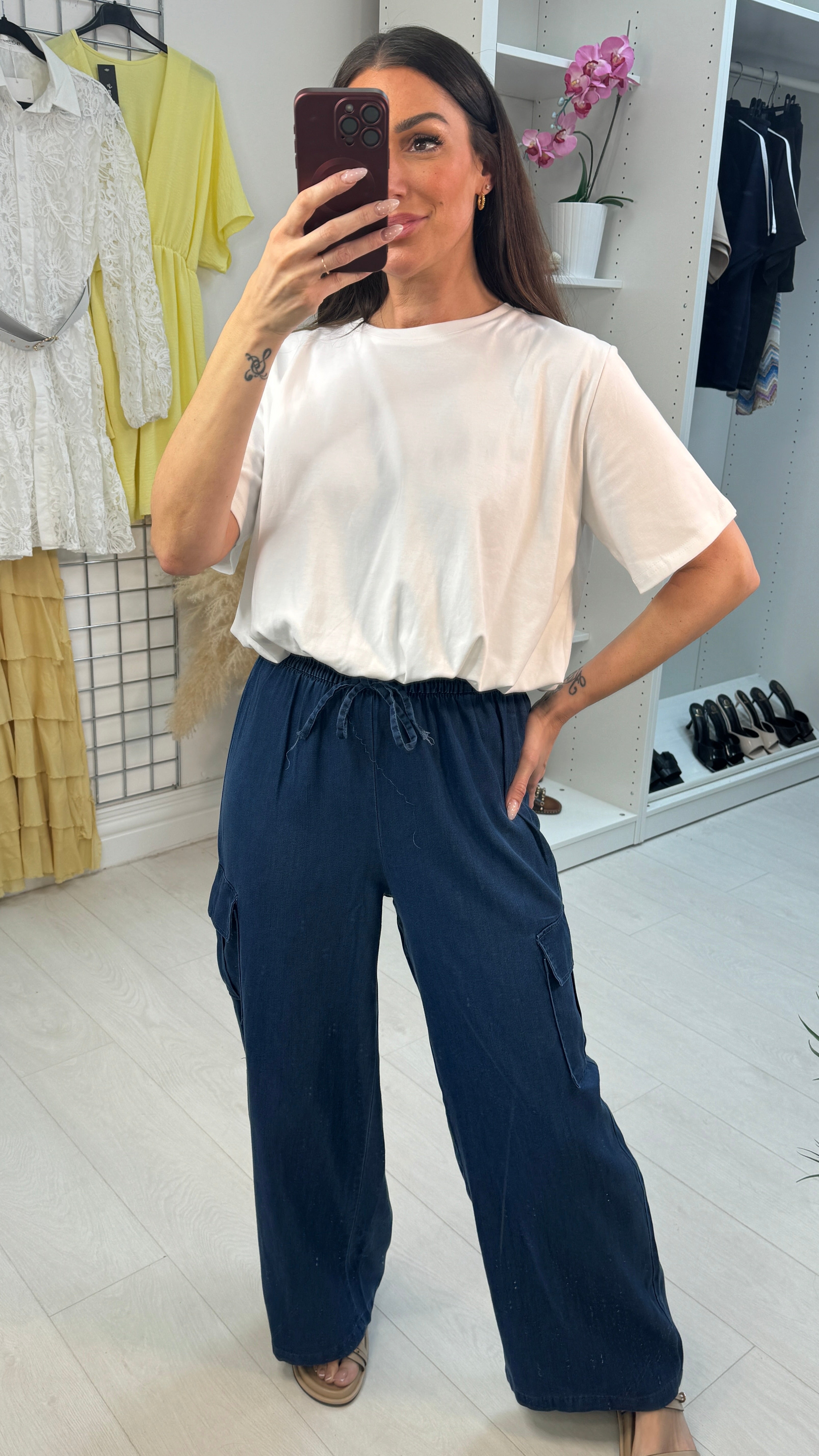 Umari Elasticated Waist Wide Leg Cargo Trousers