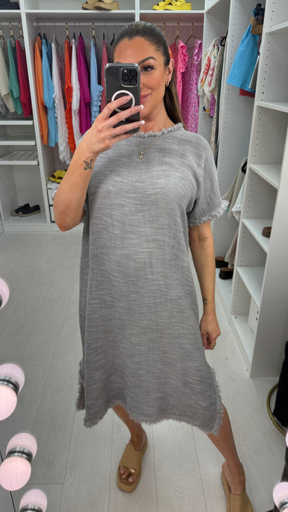 Leni Distressed Hem Midi Dress