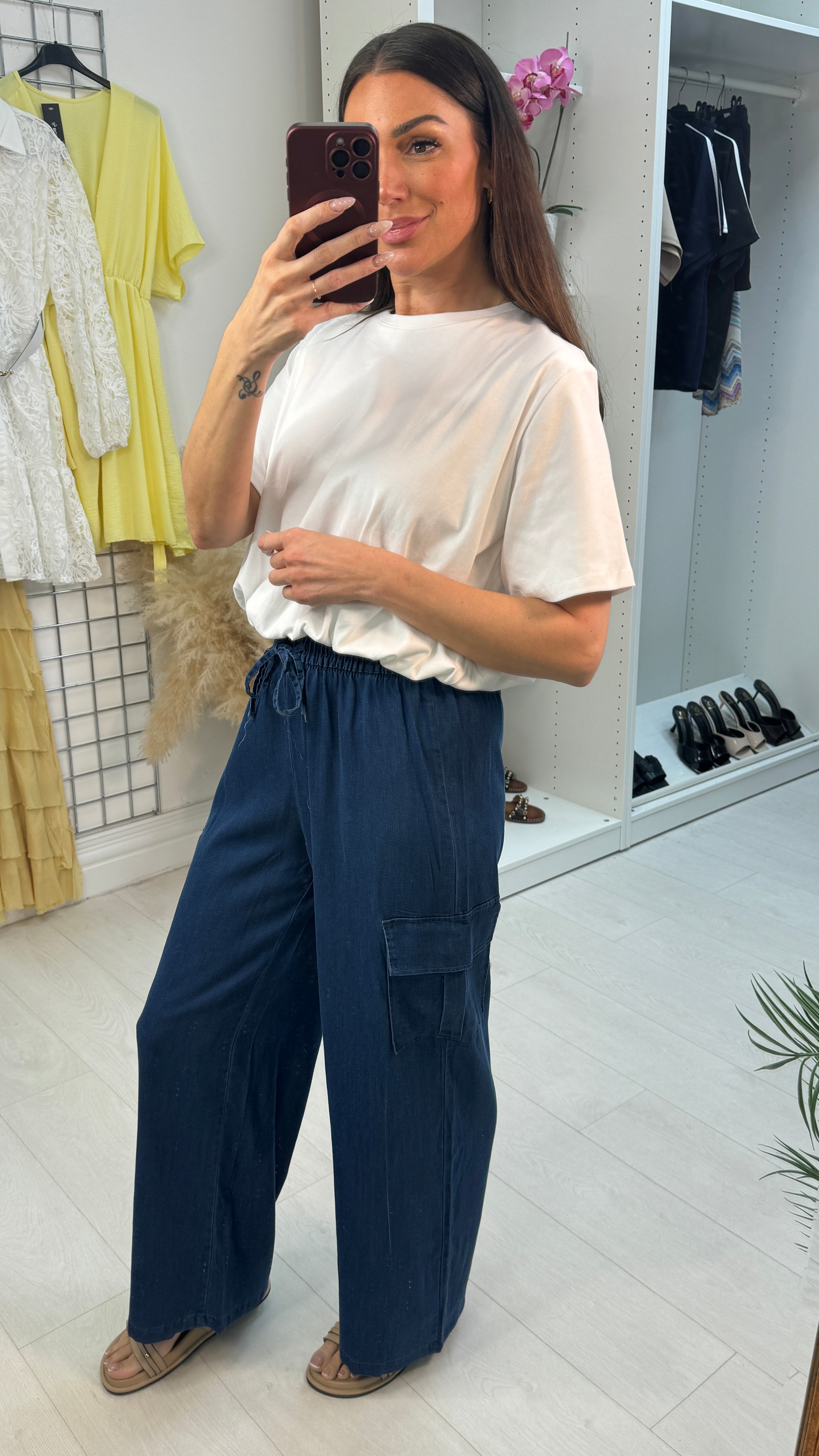 Umari Elasticated Waist Wide Leg Cargo Trousers