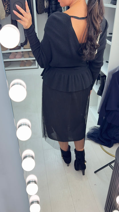 Marceline Pleated Mesh Skirt Knit Dress