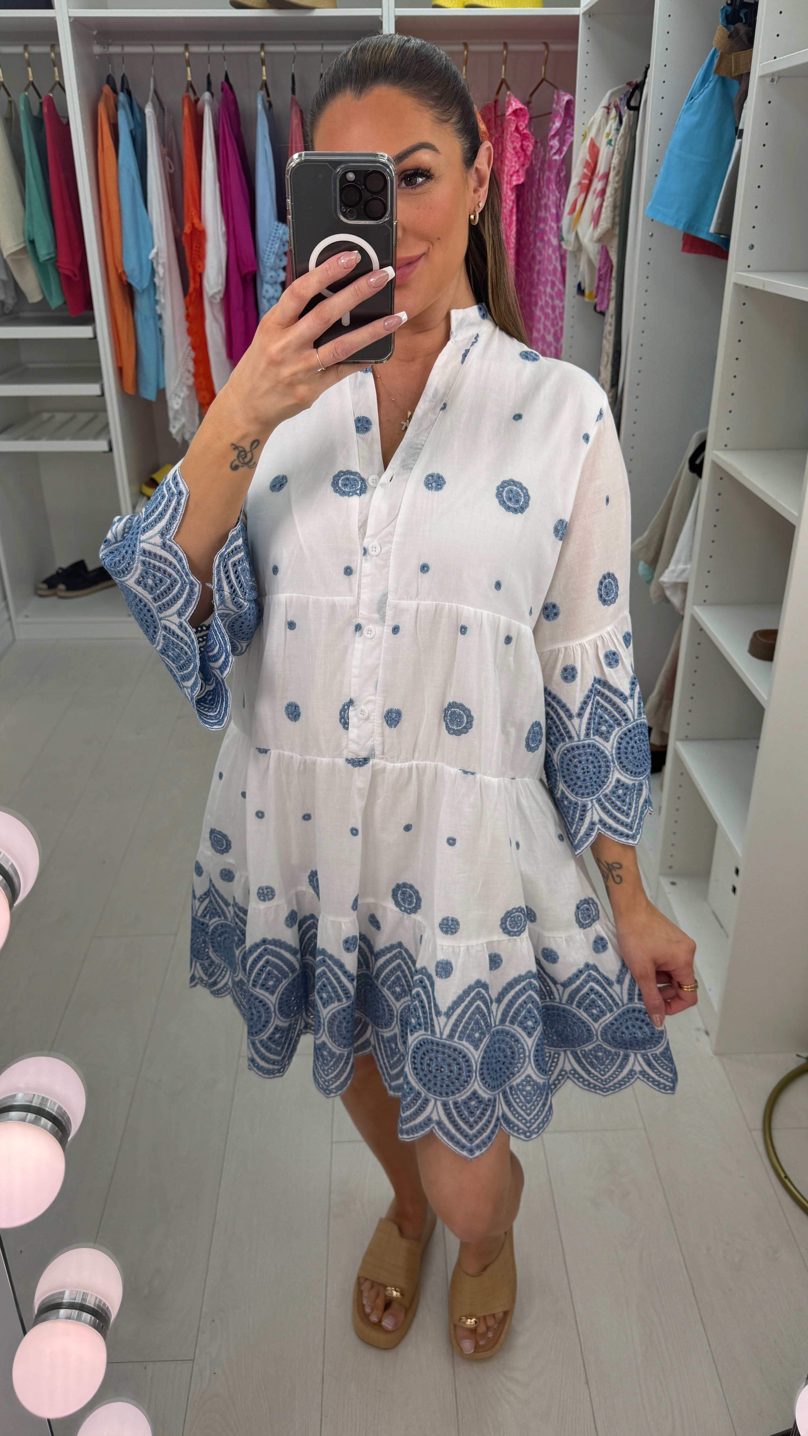 Mariana Embroidered Loose Fit Smock Dress