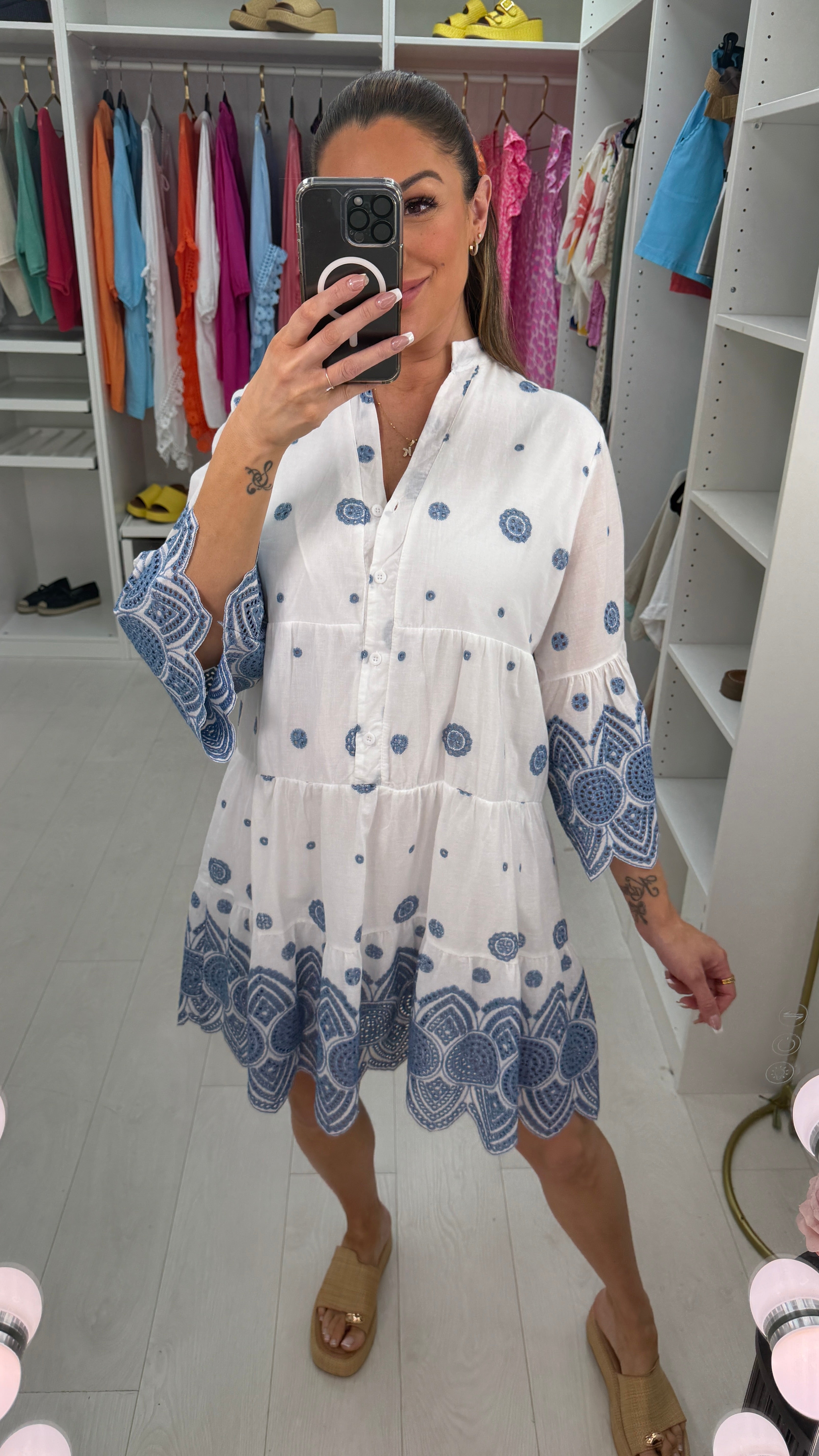 Mariana Embroidered Loose Fit Smock Dress