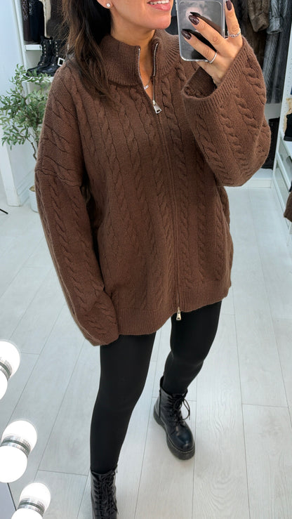 Istella Plain Cable Knit Zip Front Jumper