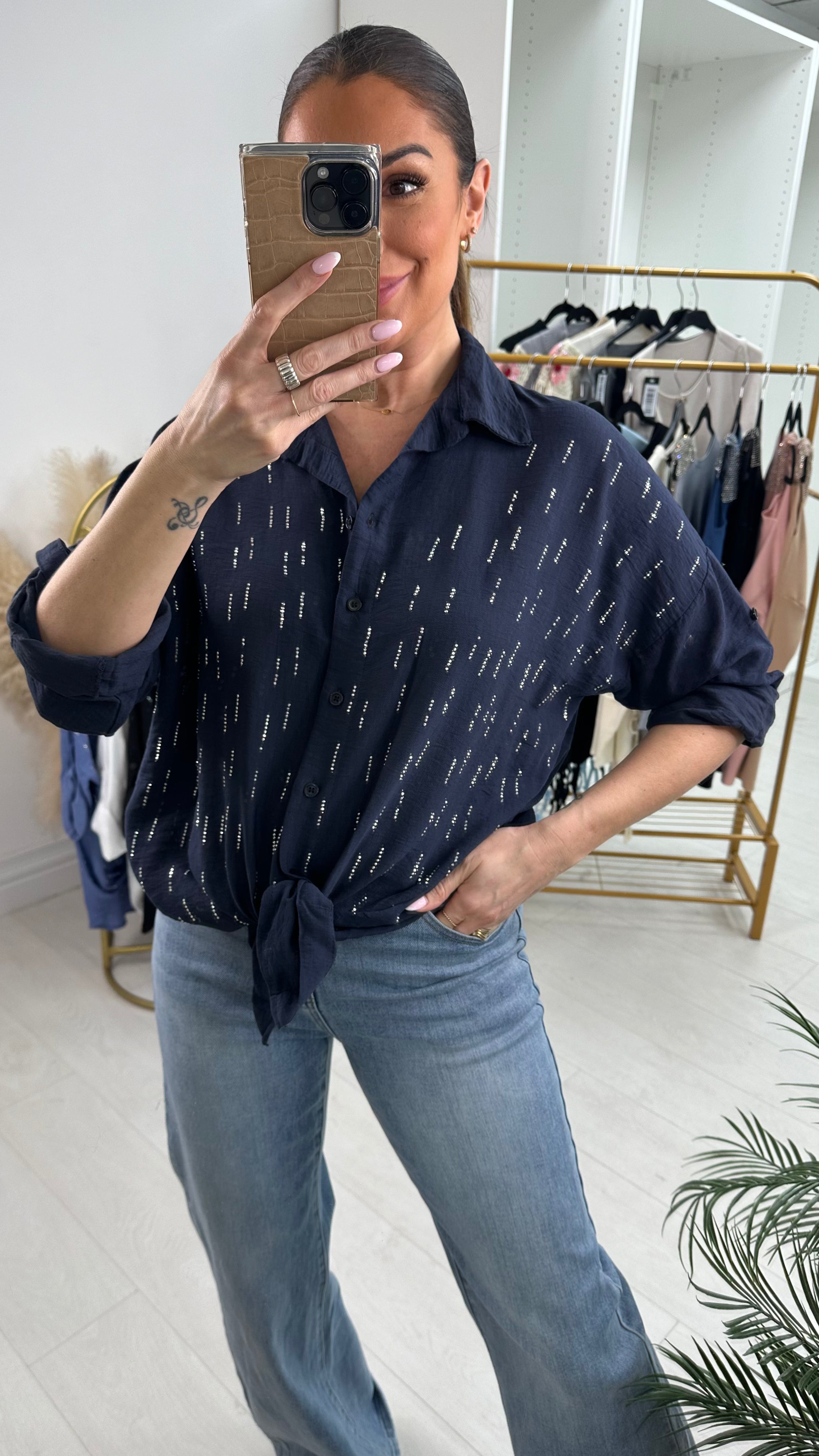 Parrell Crepe Diamante Detailed Shirt