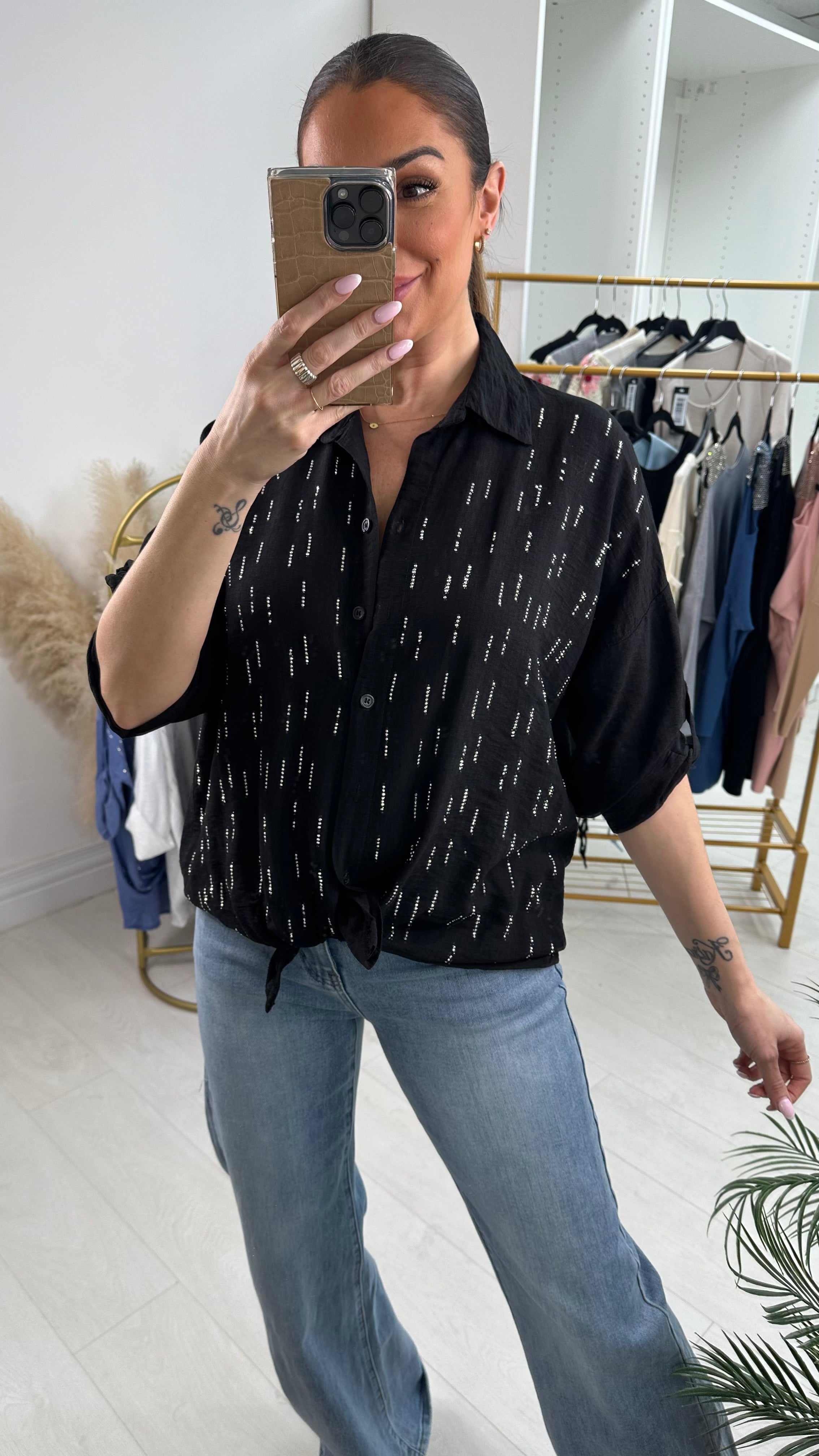 Parrell Crepe Diamante Detailed Shirt