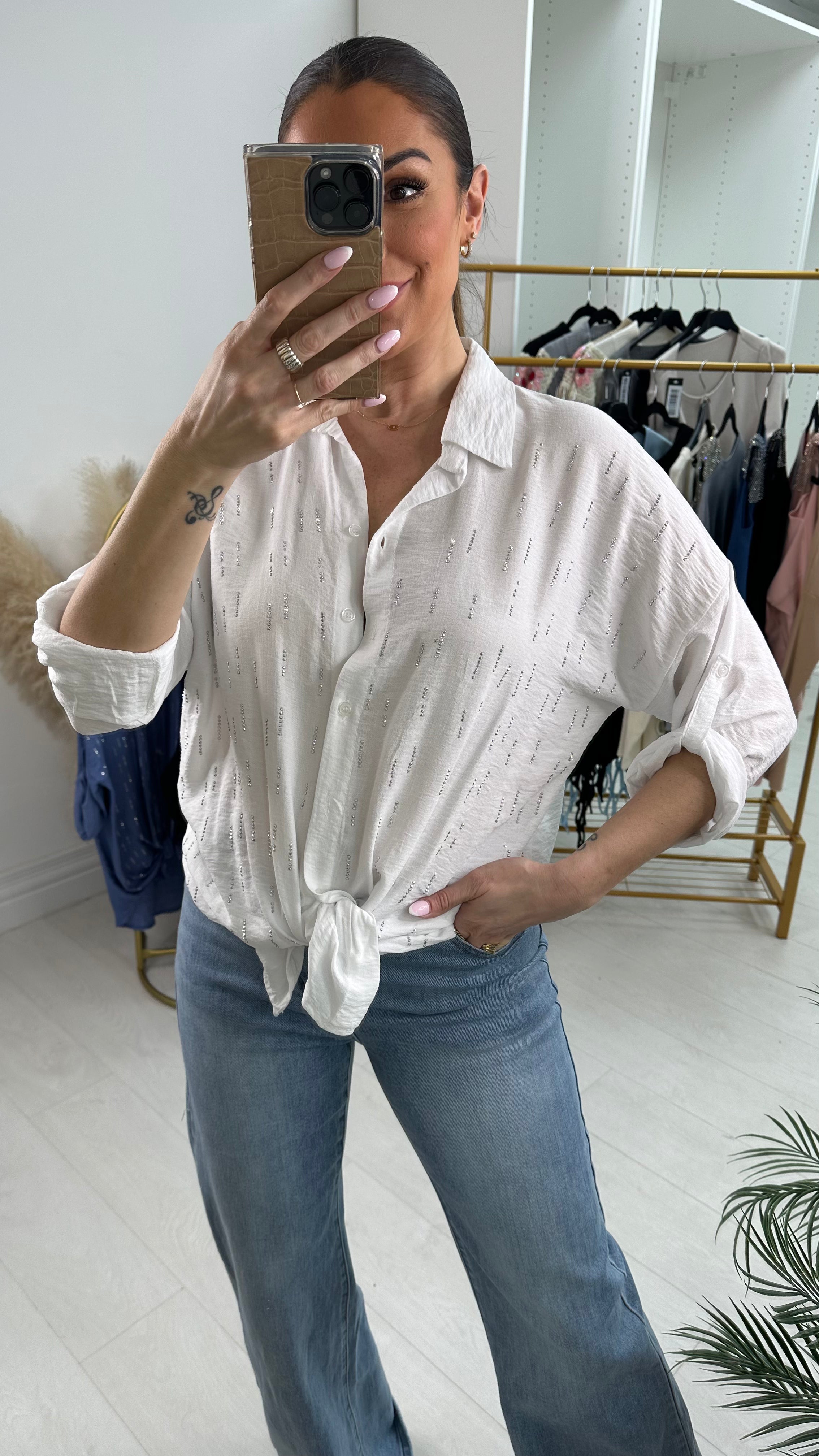 Parrell Crepe Diamante Detailed Shirt