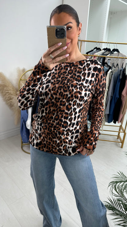 Blissey Diamante Leopard Print Loose Fit Thin Knit