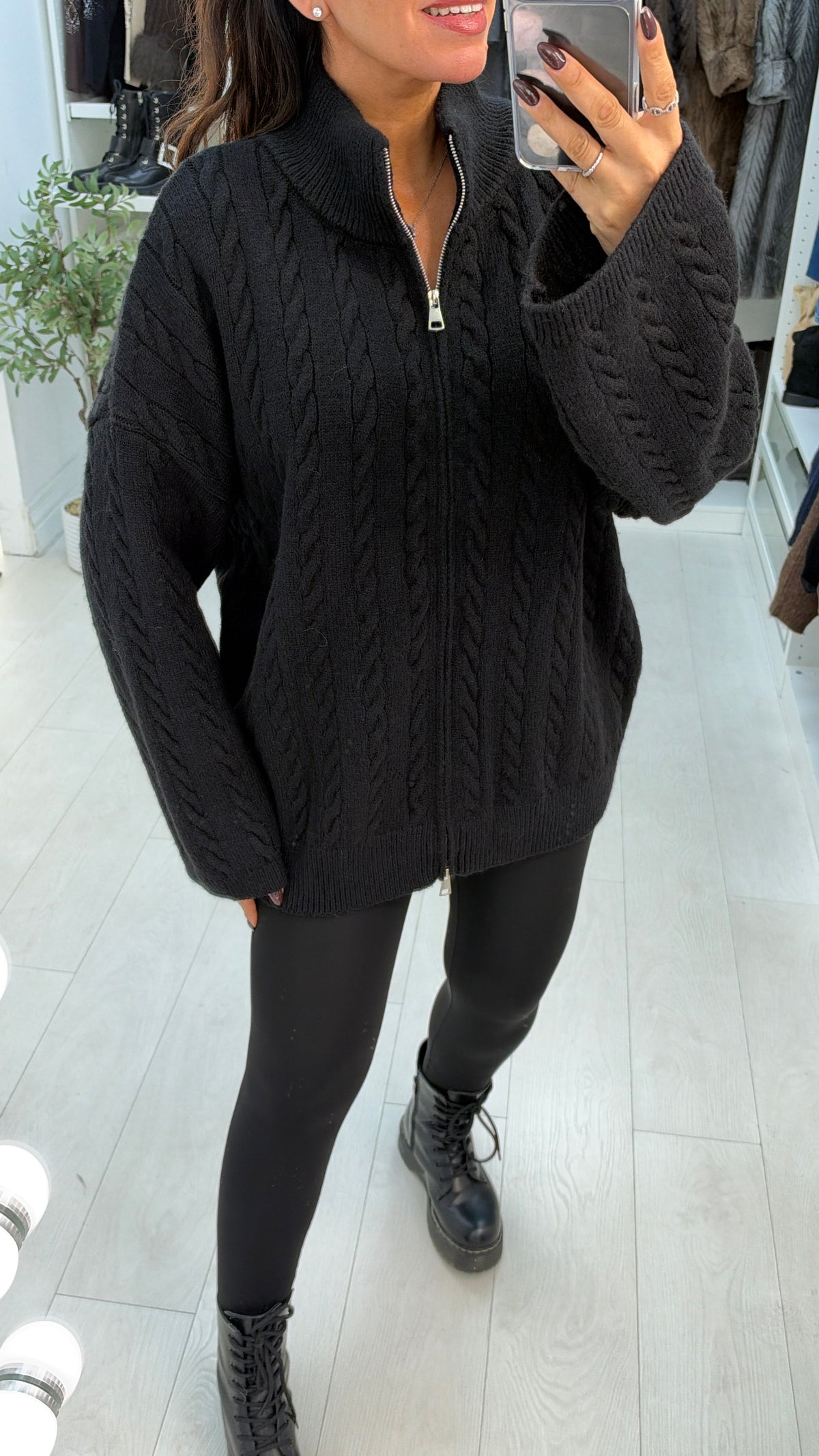 Istella Plain Cable Knit Zip Front Jumper