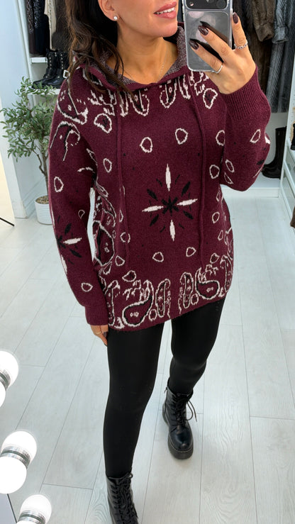 Oriavella Bandana Print Knit Hoodie