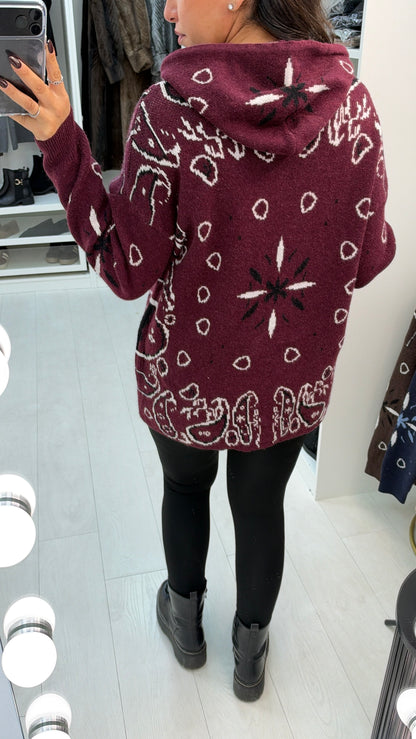 Oriavella Bandana Print Knit Hoodie