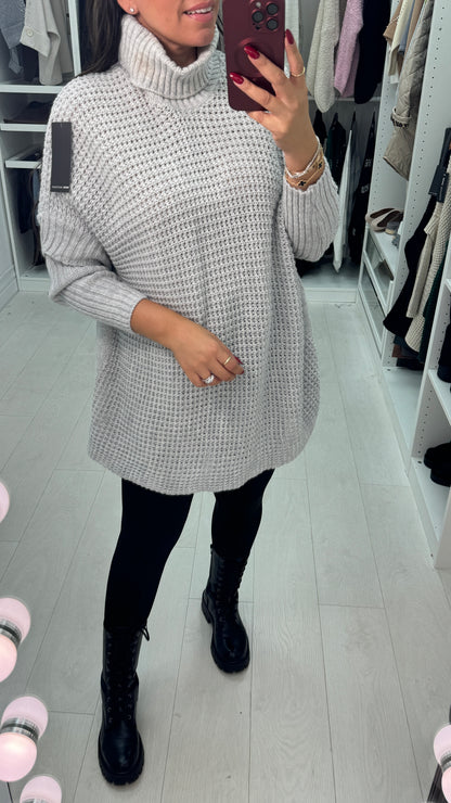 Maxine Plain Roll Neck Chunky Knit Oversized Jumper