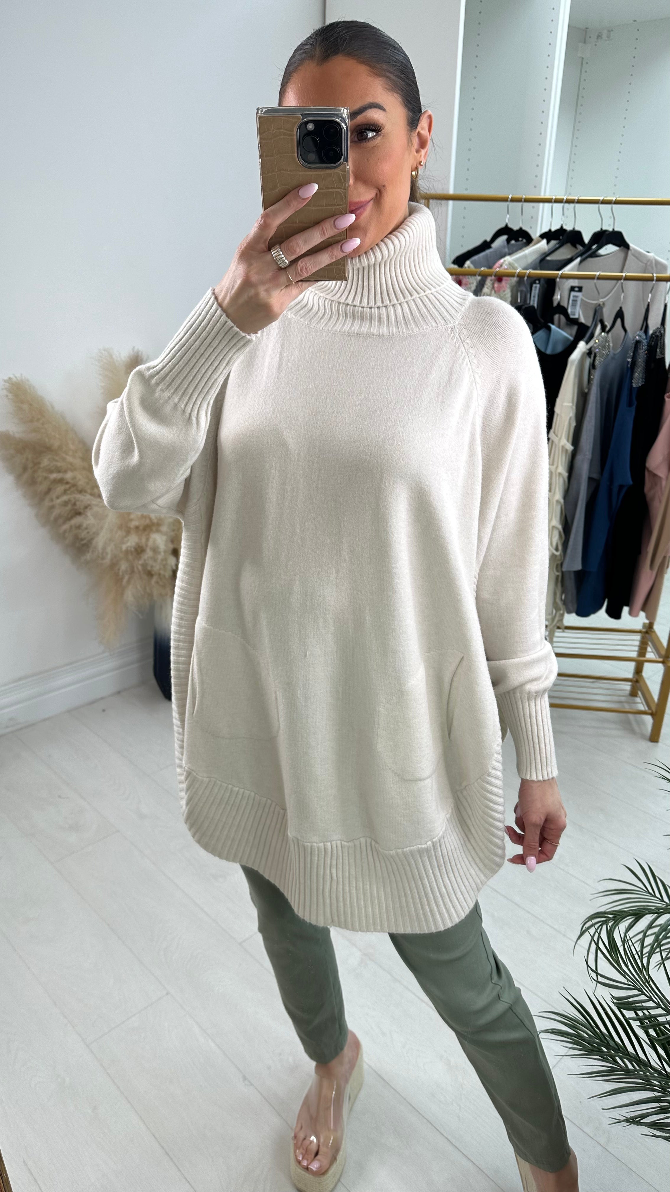 Annie Roll Neck Poncho Style Pocket Jumper