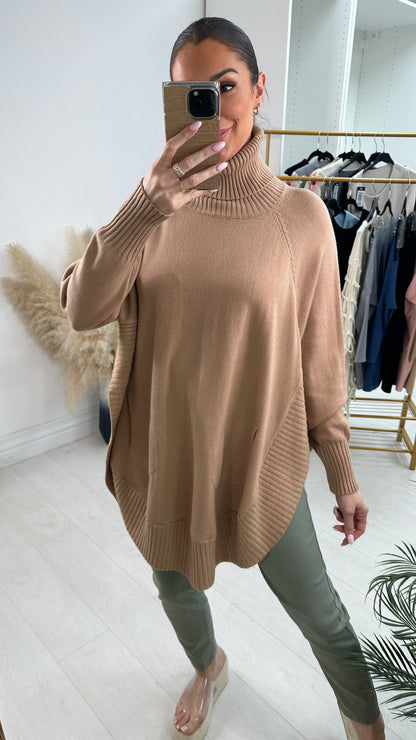 Annie Roll Neck Poncho Style Pocket Jumper