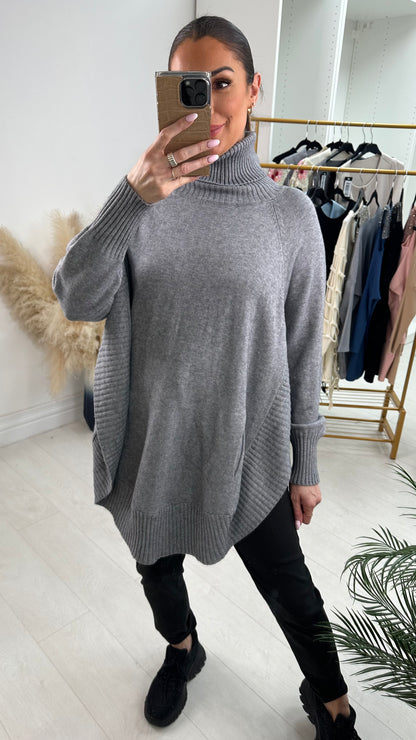 Annie Roll Neck Poncho Style Pocket Jumper