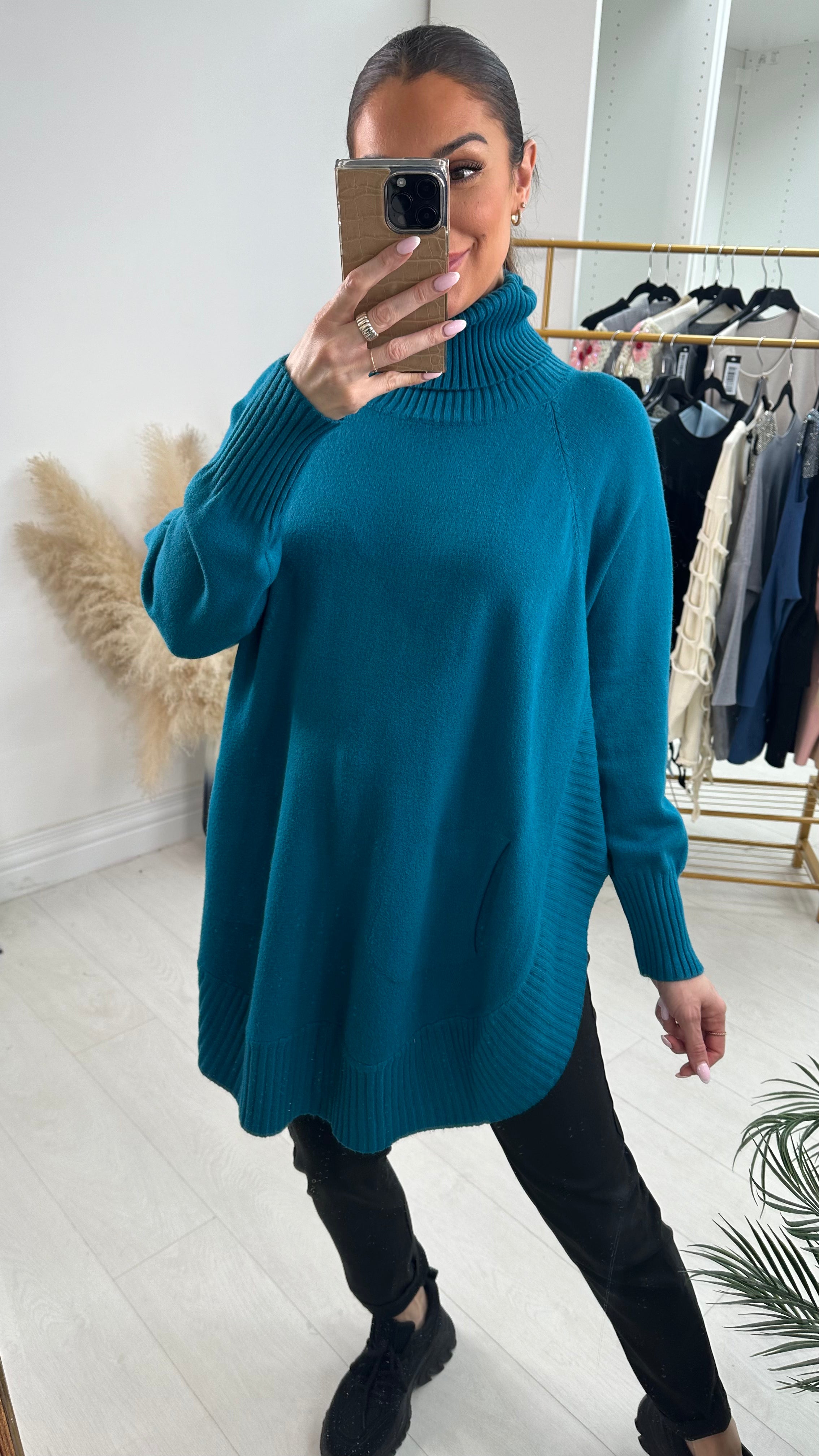 Annie Roll Neck Poncho Style Pocket Jumper