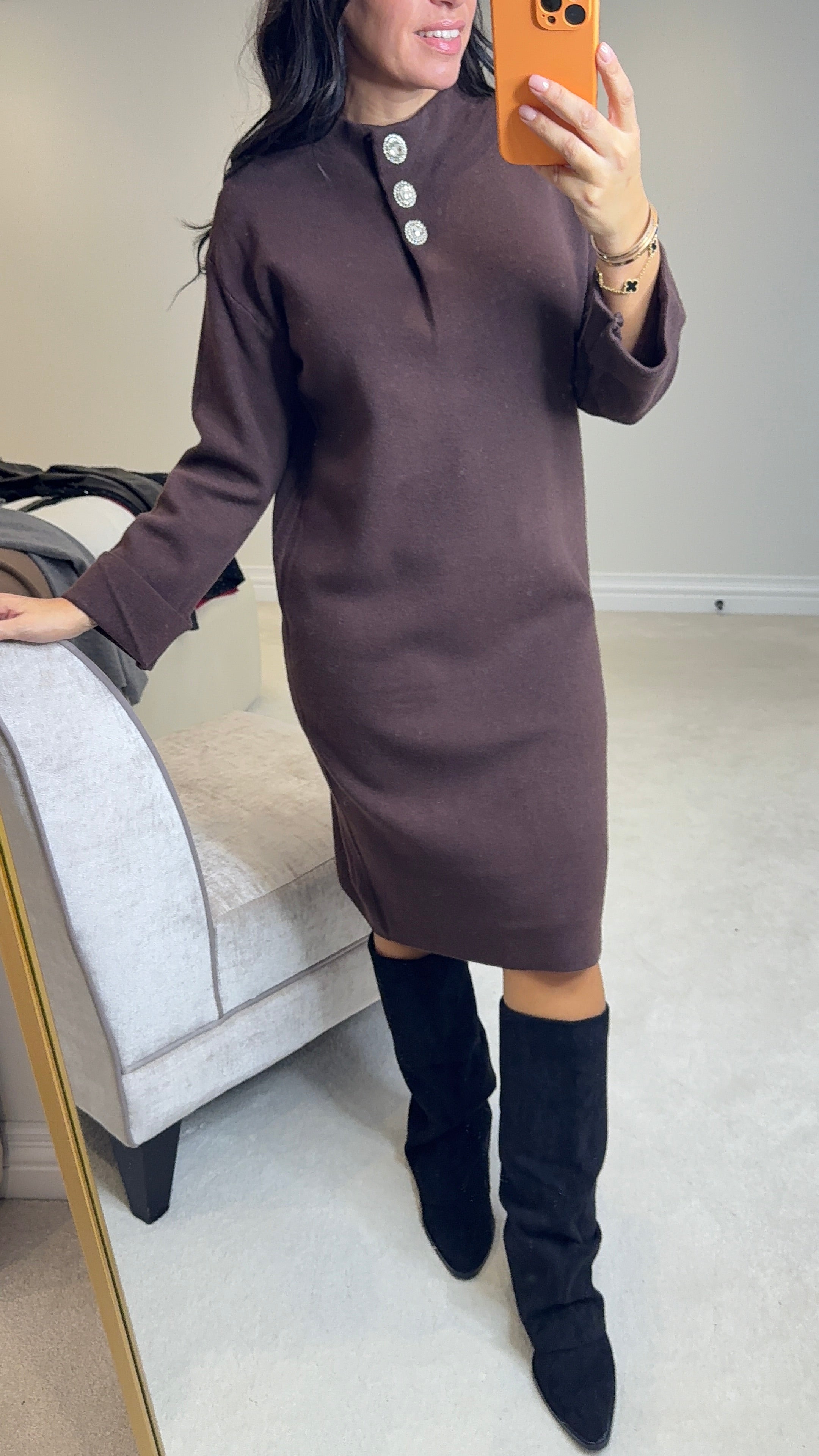 Emrie Embellished Button Detail Knitted Dress