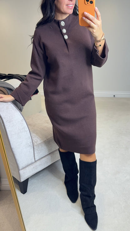 Emrie Embellished Button Detail Knitted Dress