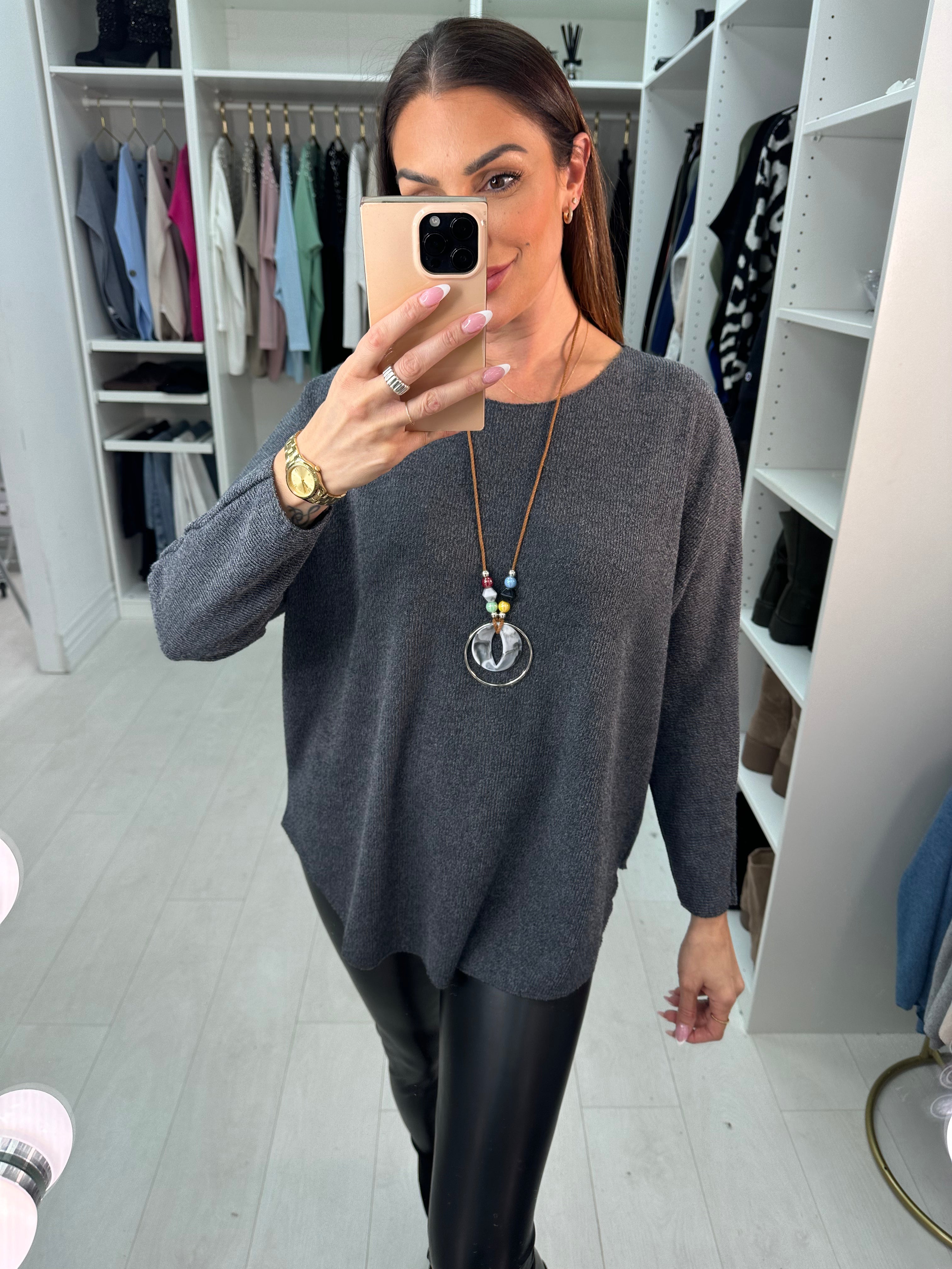 Tracy Plain Thin Knit Necklace Jumper