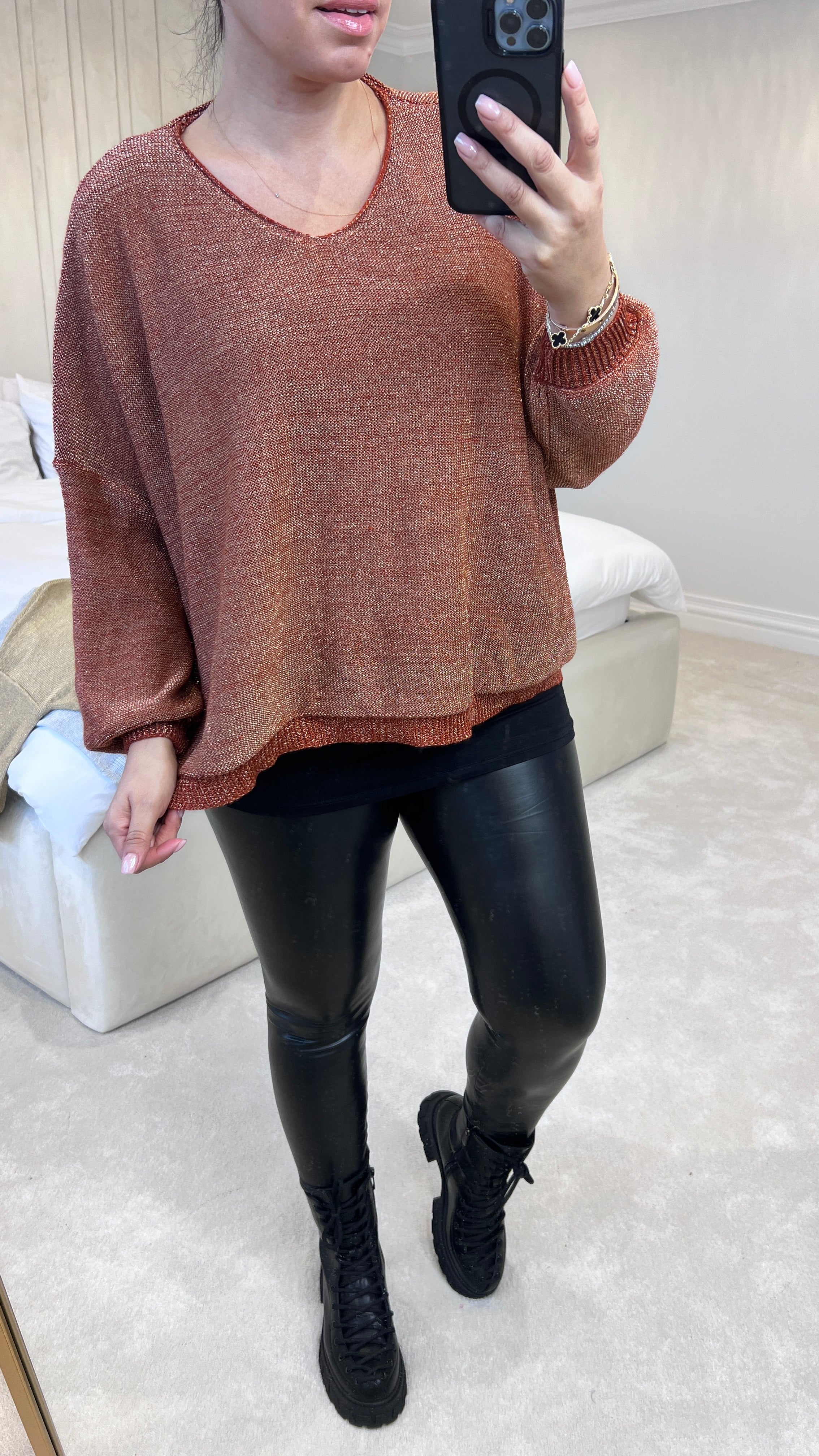 Mellis Fine Glitter Knitted V-Neck Jumper