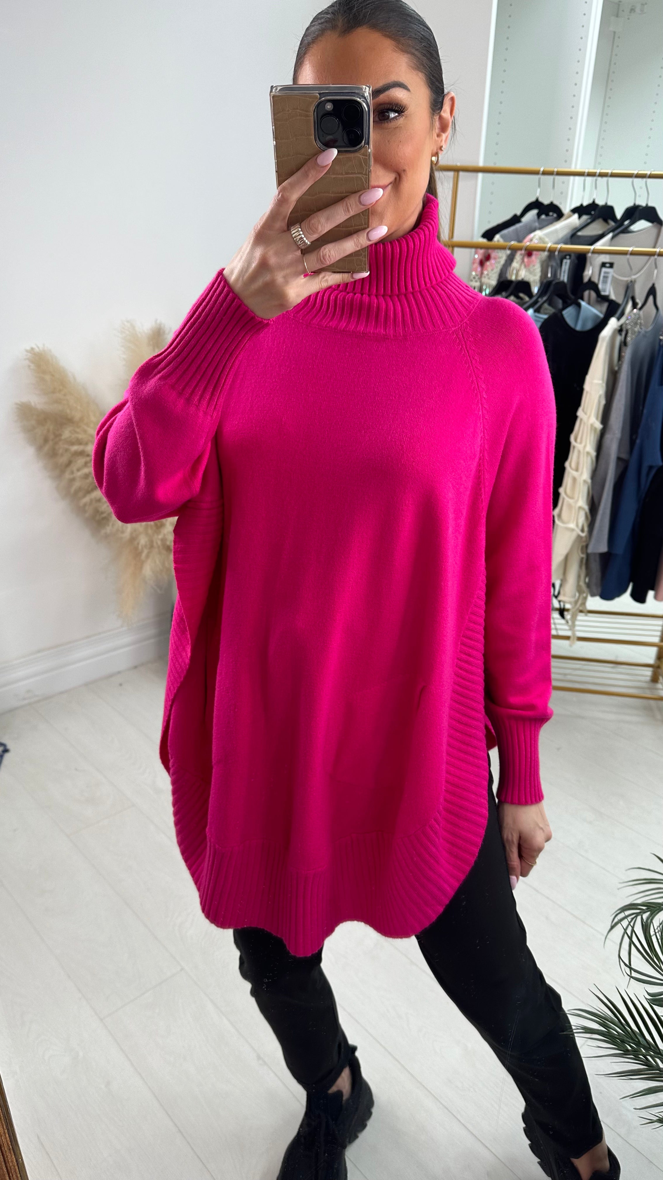 Annie Roll Neck Poncho Style Pocket Jumper