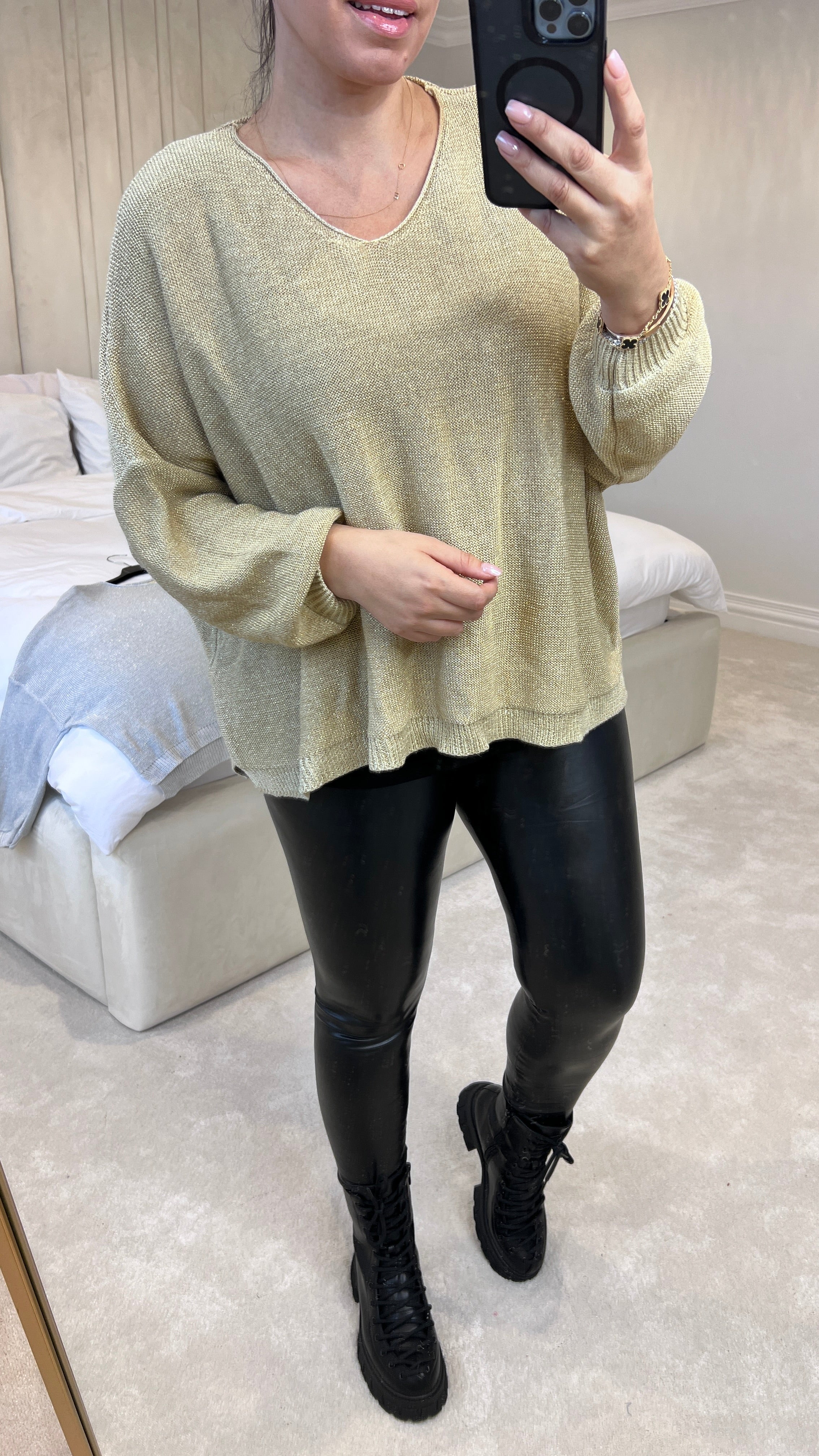 Mellis Fine Glitter Knitted V-Neck Jumper