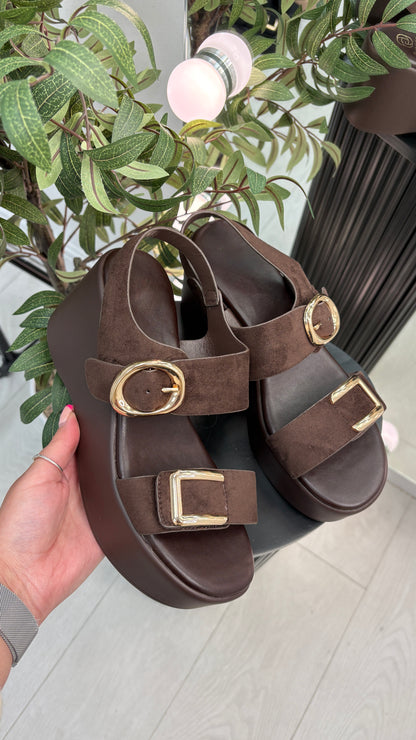 Jilly Faux Suede Buckled Platform Sandals