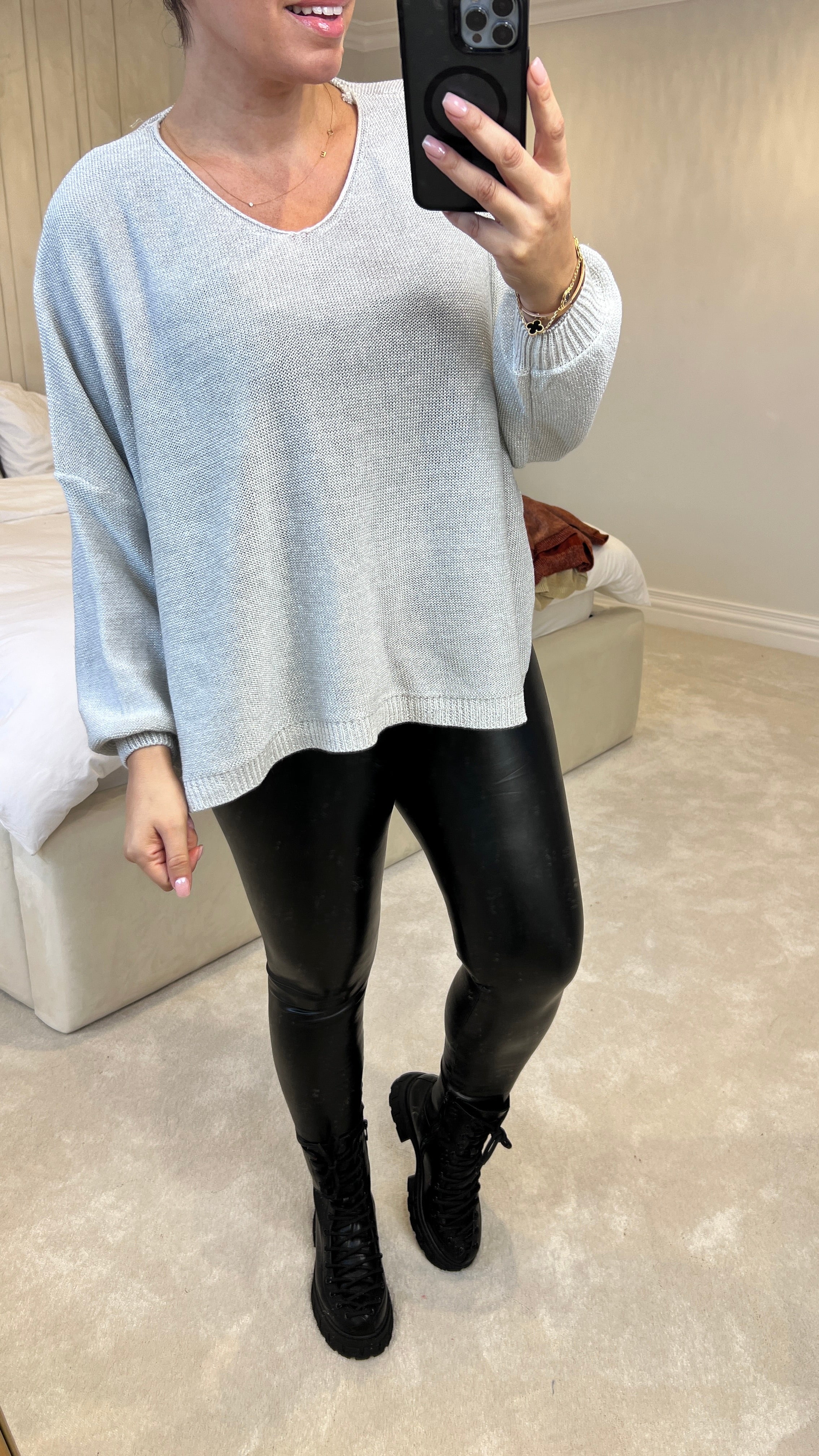 Mellis Fine Glitter Knitted V-Neck Jumper