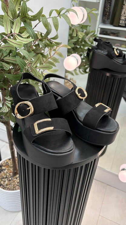 Jilly Faux Suede Buckled Platform Sandals