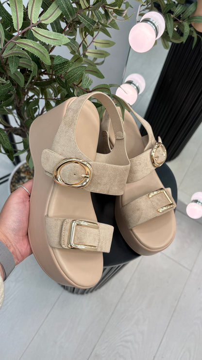 Jilly Faux Suede Buckled Platform Sandals