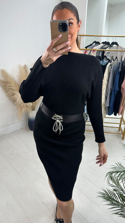 Toya Rib Knit Belted Jumper Dress
