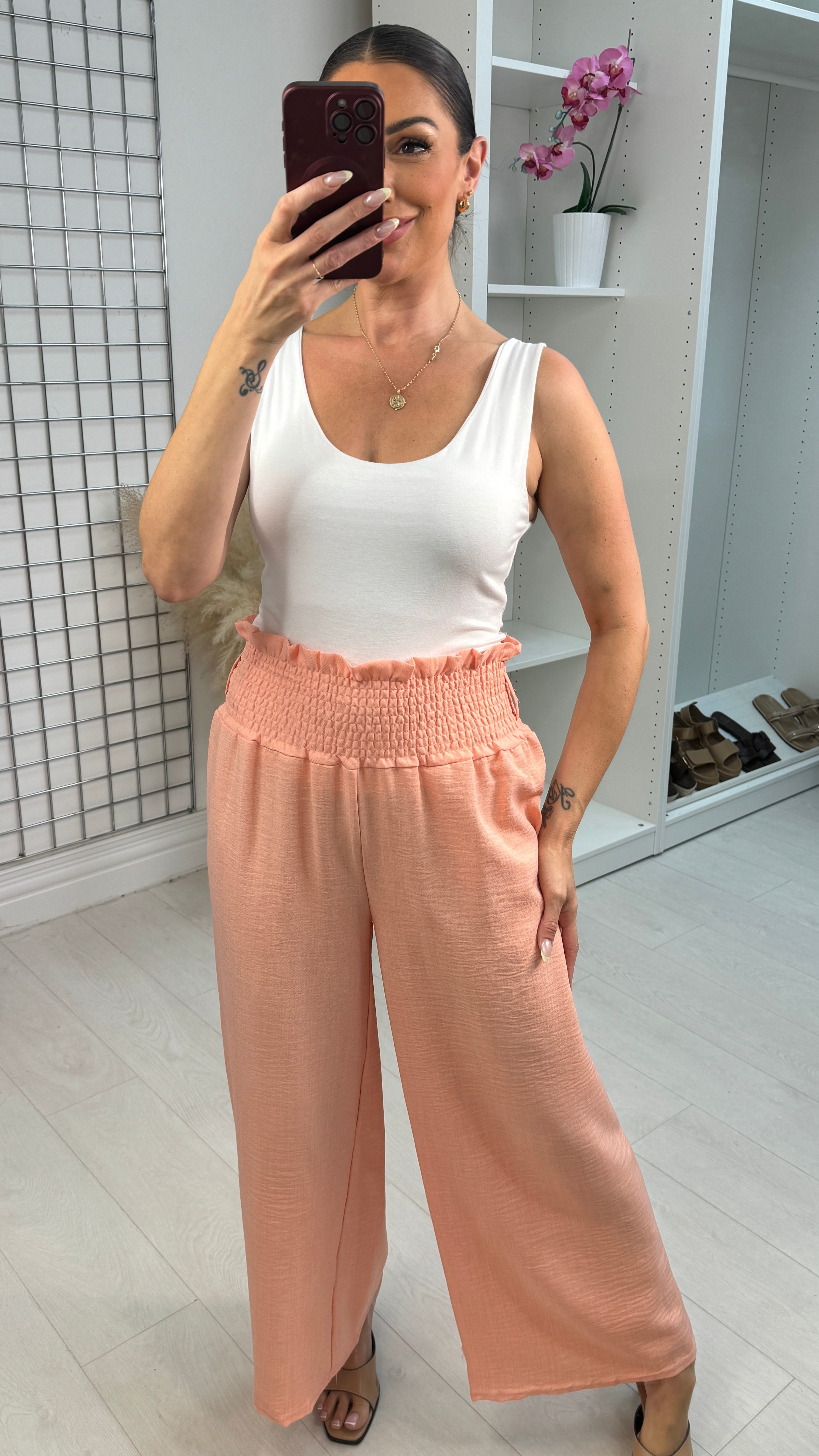 Ida Shirred Waist Wide Leg Trousers – BowsBoutiques