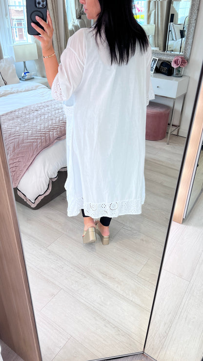 Haiti Longline Broderie Trim Kaftan Top