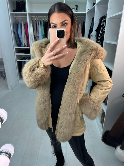 Alanda Tan Faux Fur Toggle Waist Jacket