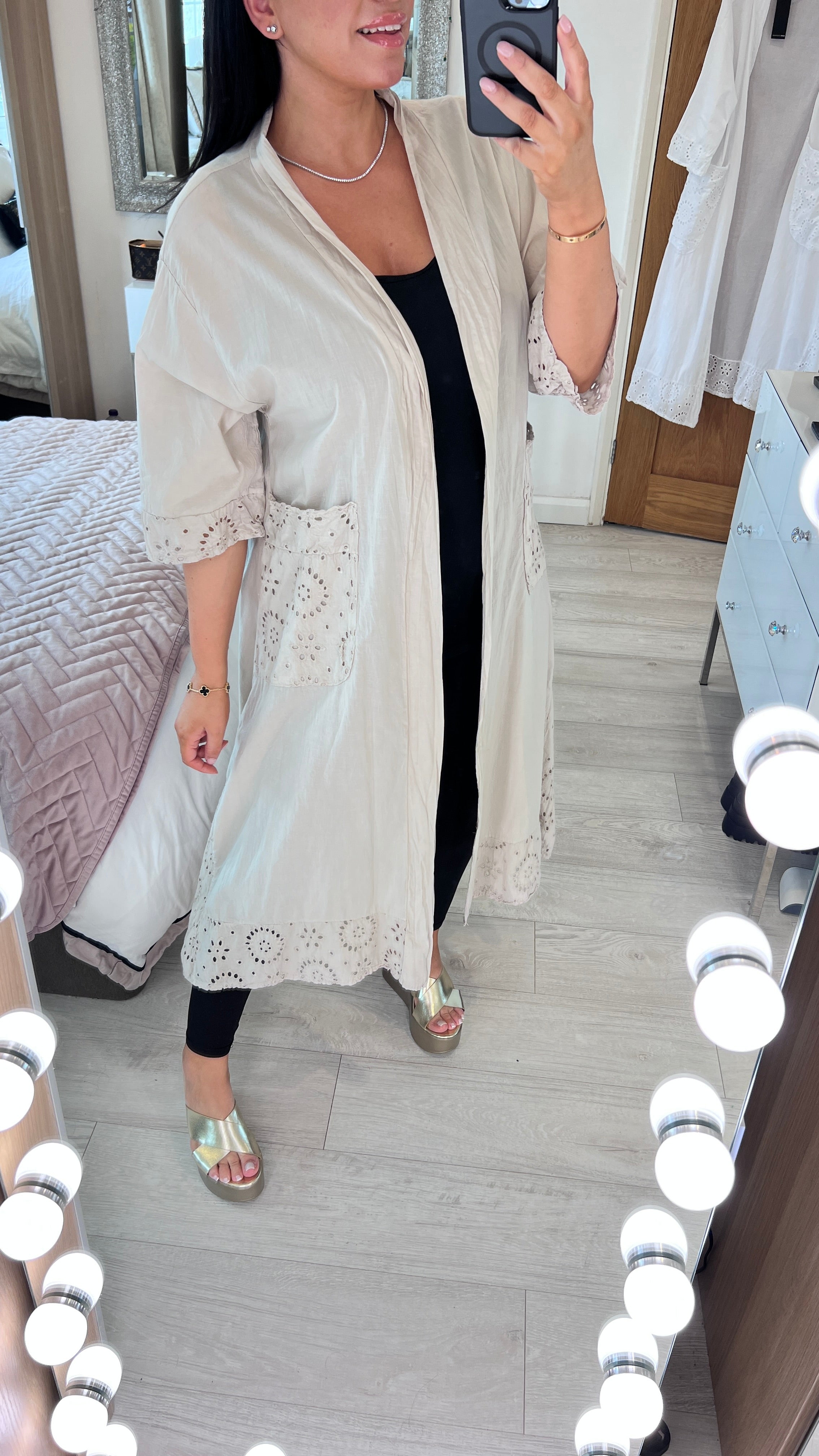 Haiti Longline Broderie Trim Kaftan Top