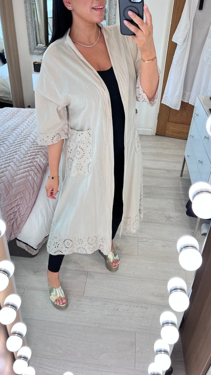 Haiti Longline Broderie Trim Kaftan Top