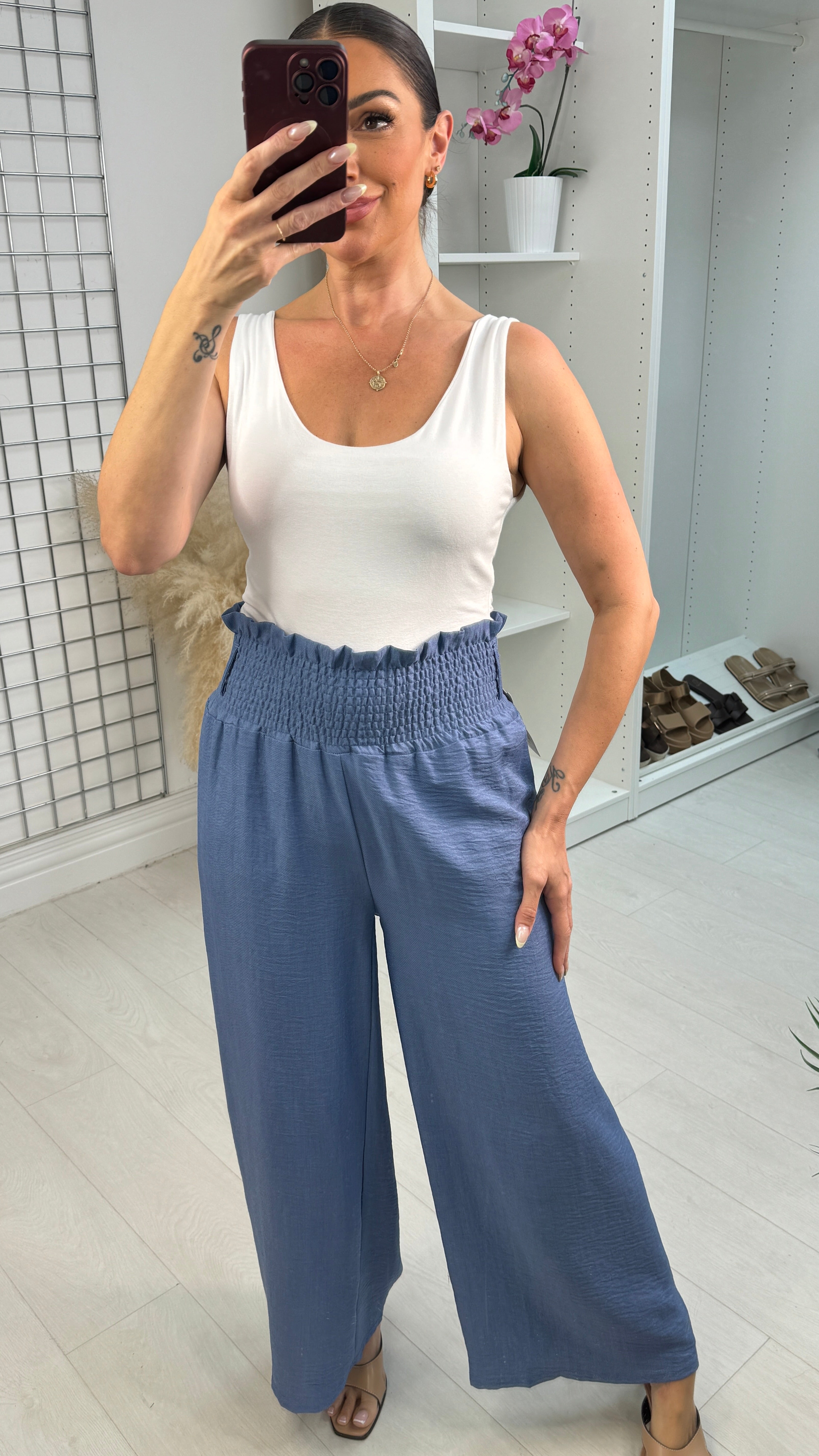 Ida Shirred Waist Wide Leg Trousers – BowsBoutiques