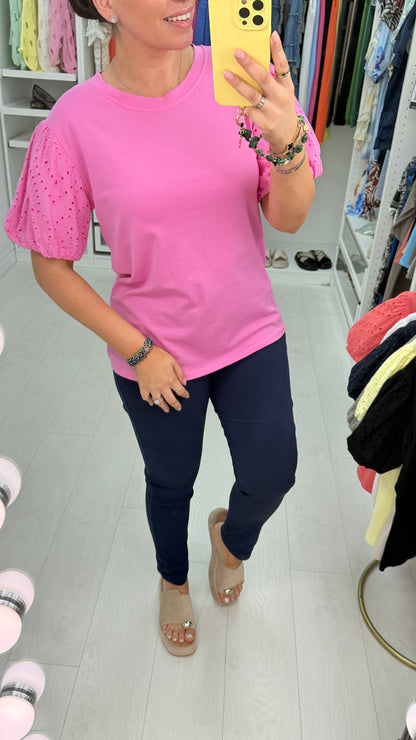 Quinny Plain Broidery Ballon Sleeve Top