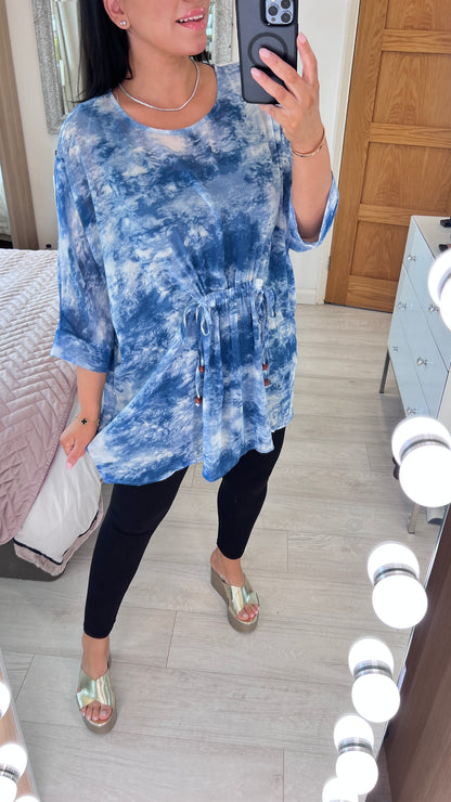 Imogen Cloud Print Tie Front Detail Kimono Top