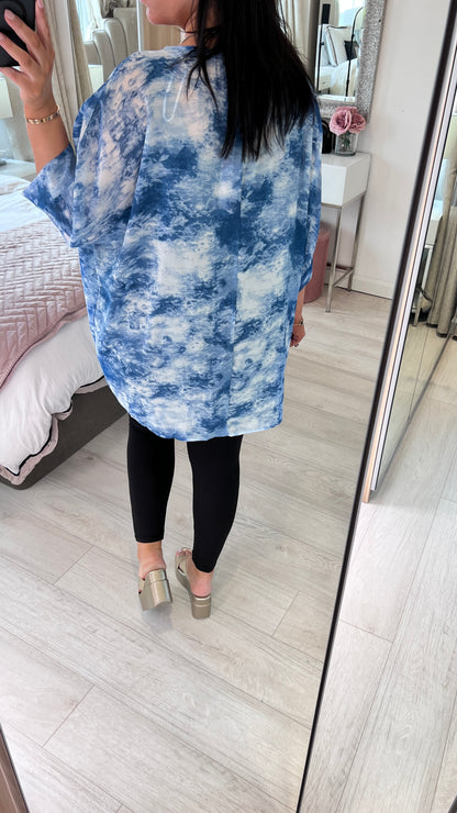Imogen Cloud Print Tie Front Detail Kimono Top