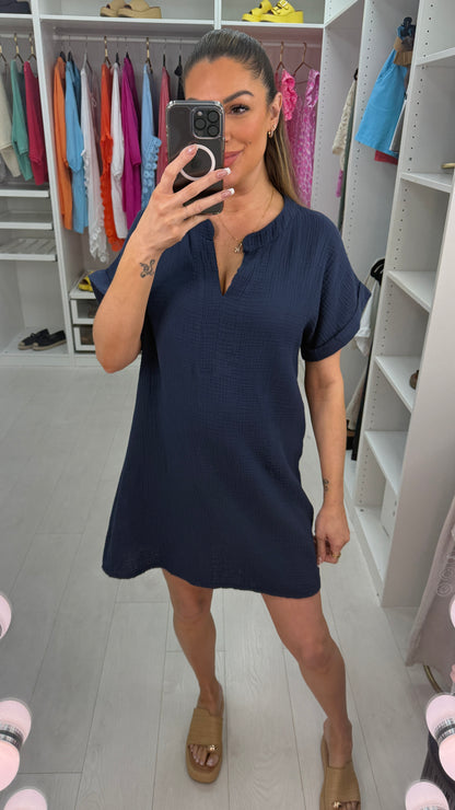 Valera plain Cheesecloth V Neck Midi Dress