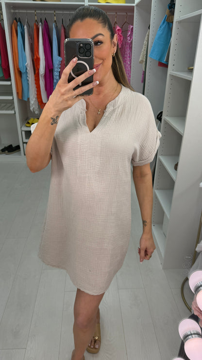 Valera plain Cheesecloth V Neck Midi Dress