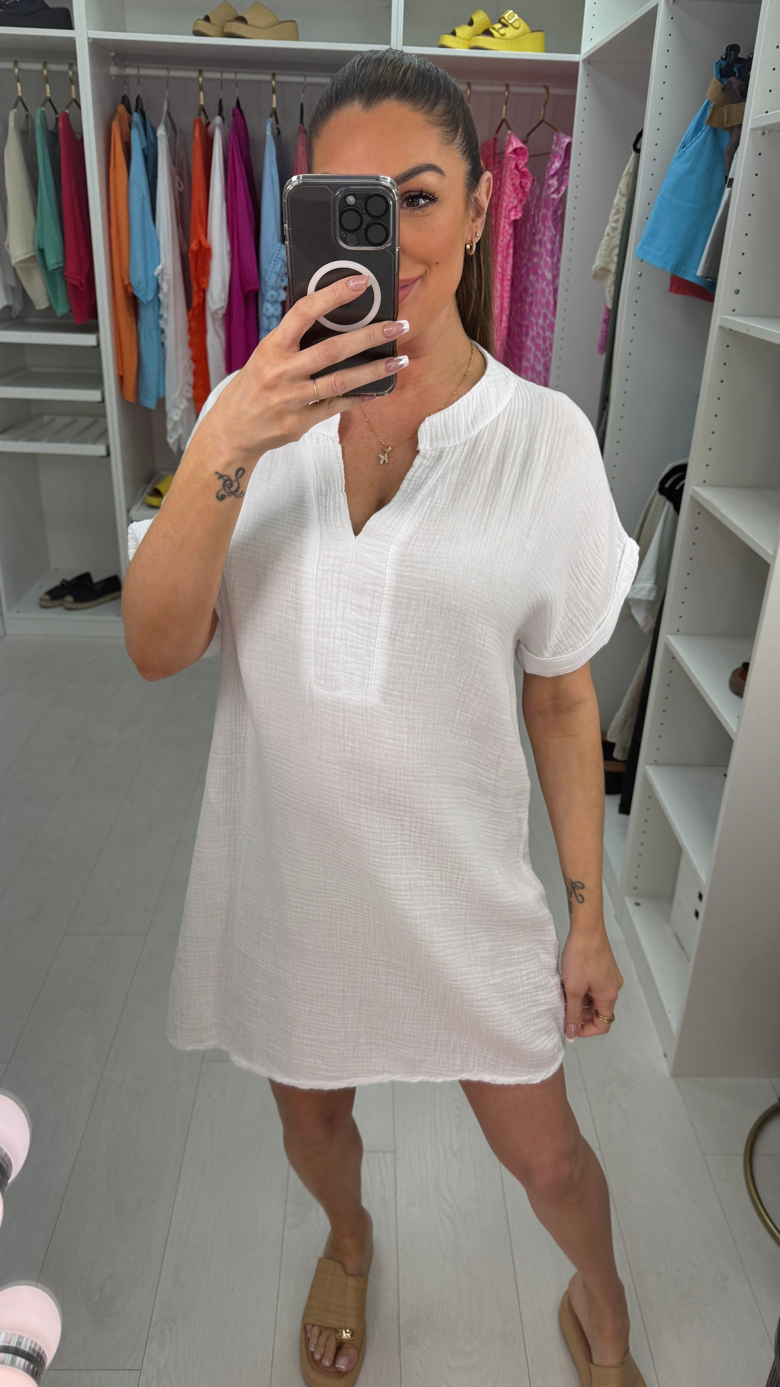 Valera plain Cheesecloth V Neck Midi Dress