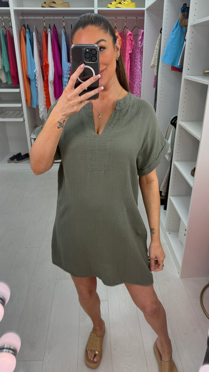 Valera plain Cheesecloth V Neck Midi Dress