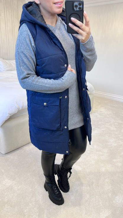 Essel Toggle Waist Shine Pocket Detailed Hooded Gilet