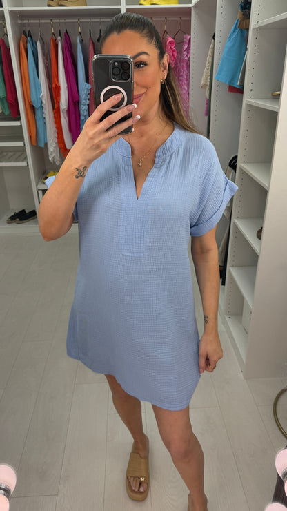 Valera plain Cheesecloth V Neck Midi Dress