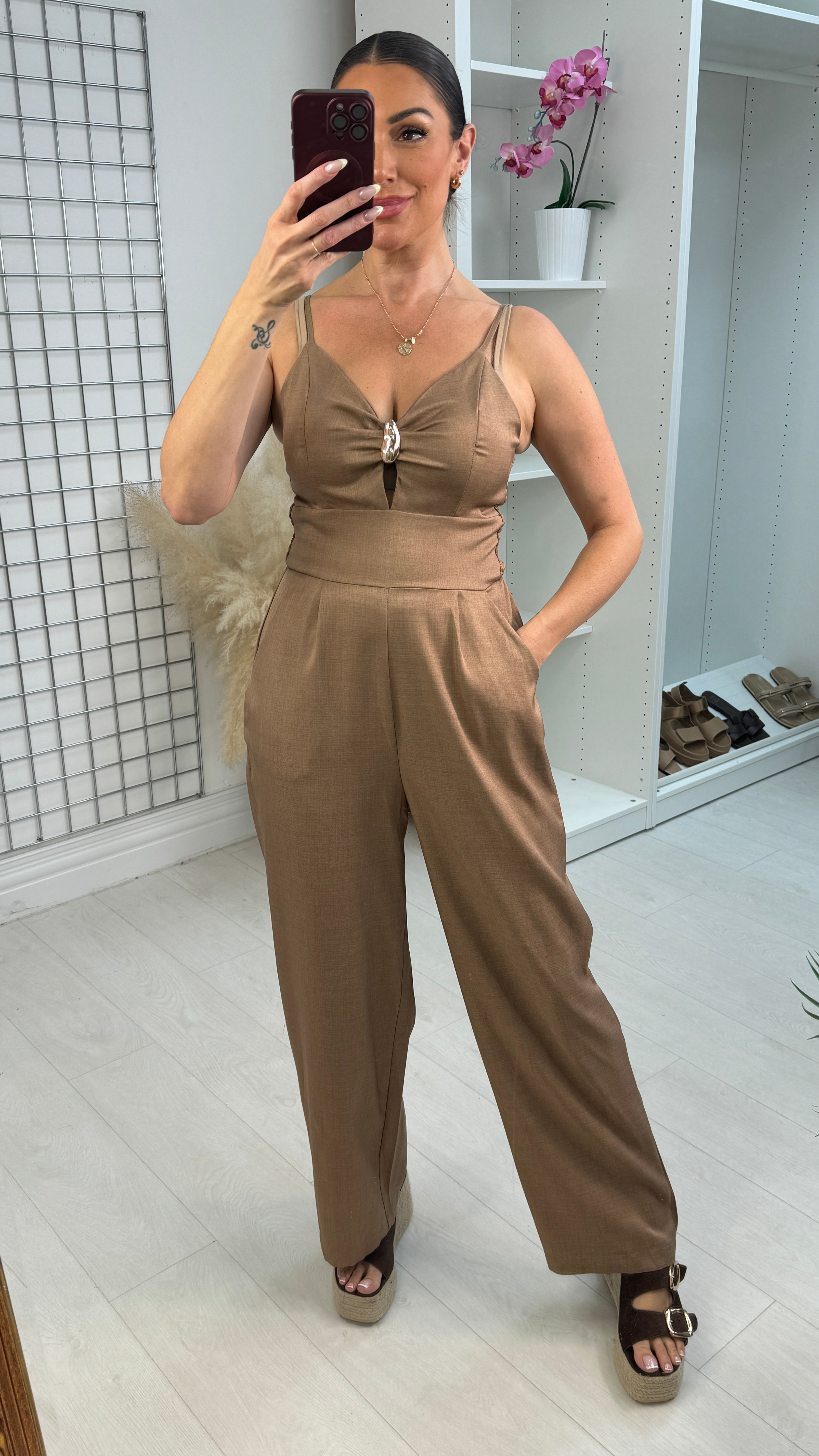 Lulu Embellished Strappy Wide Leg Jumpsuit