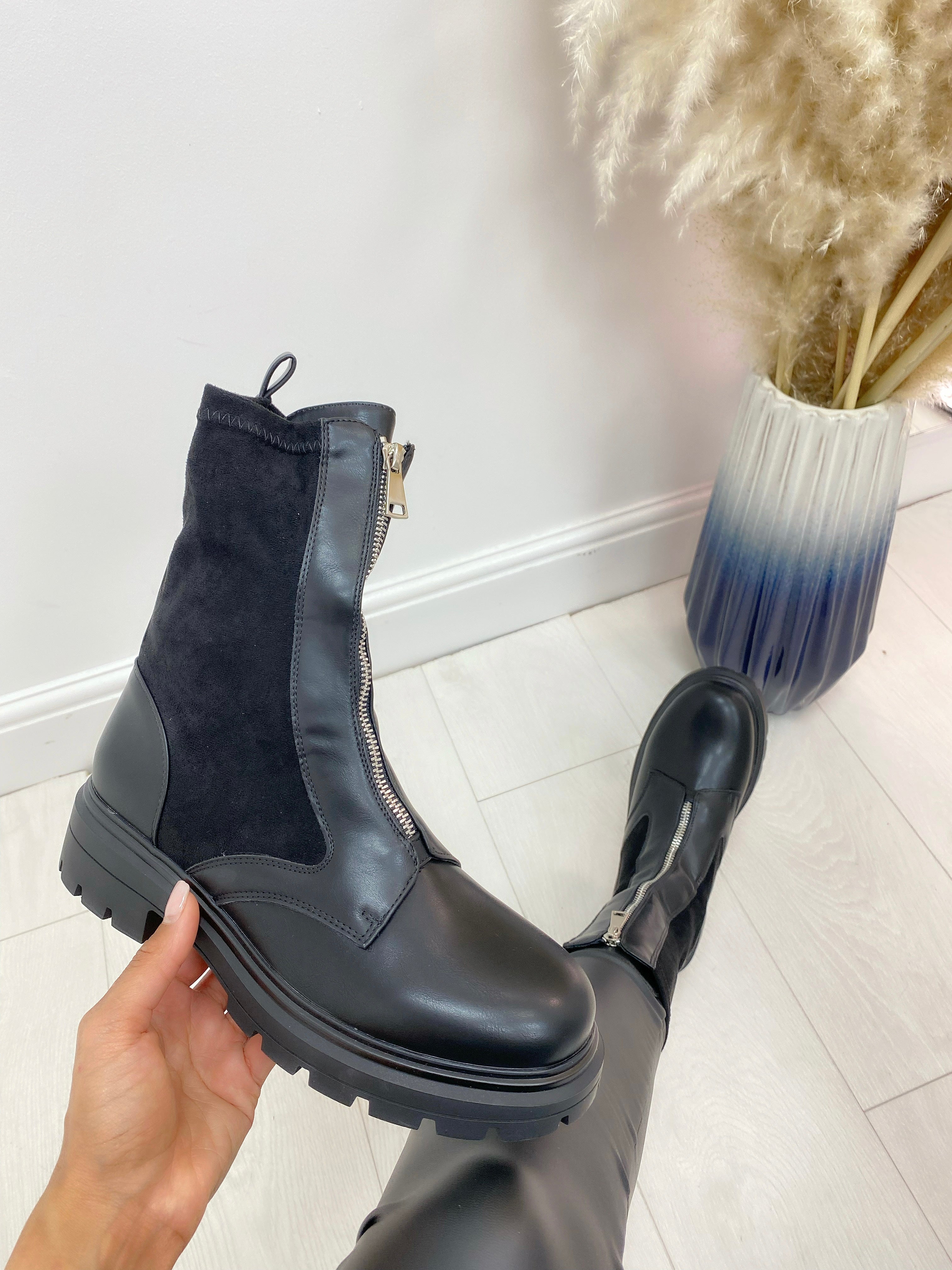 Panteli Zip Front Faux Suede Detail Sock Boot