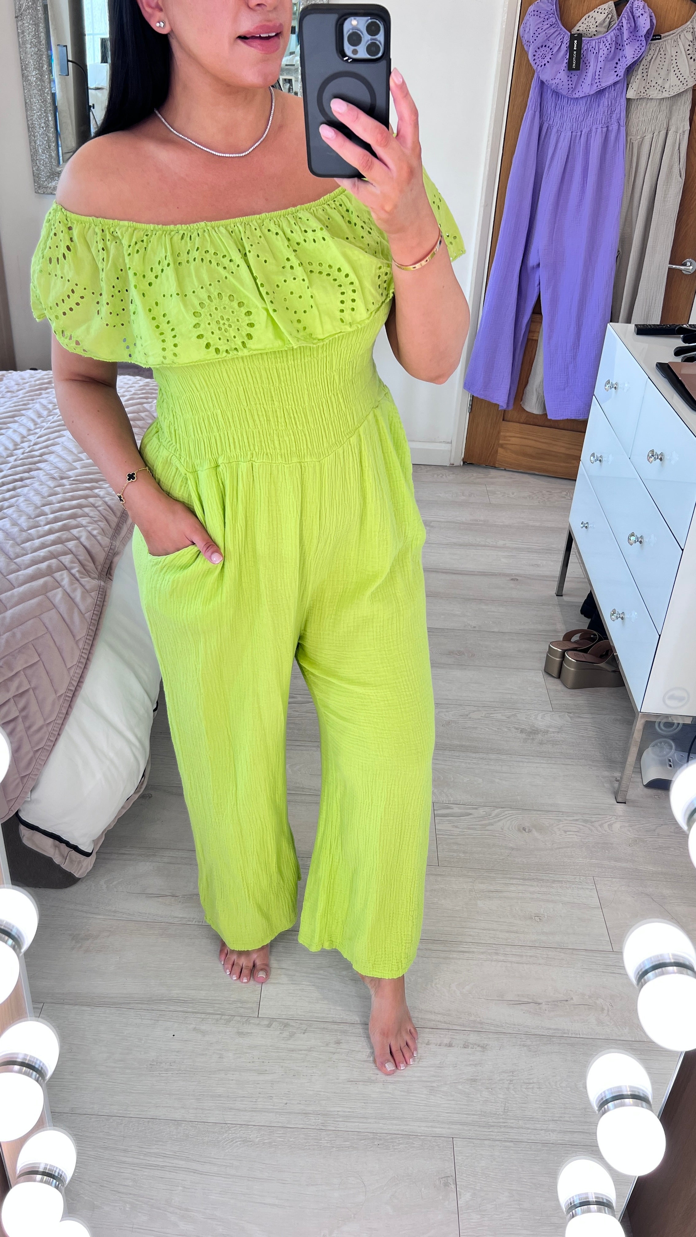 Priscilla Cheesecloth Broderie Frill Bardot Jumpsuit